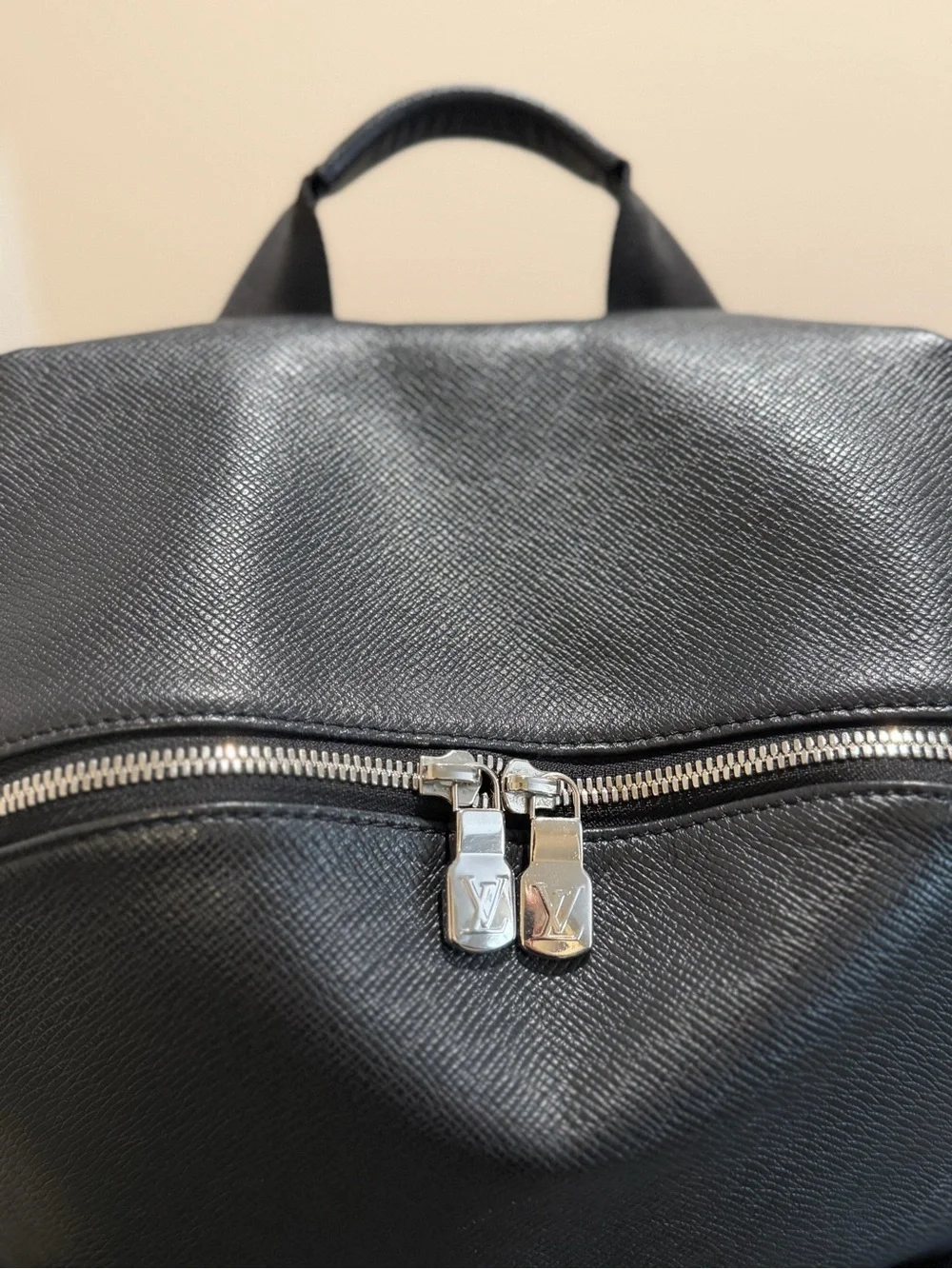 Louis Vuitton Black Leather Backpack with Silver Hardware
